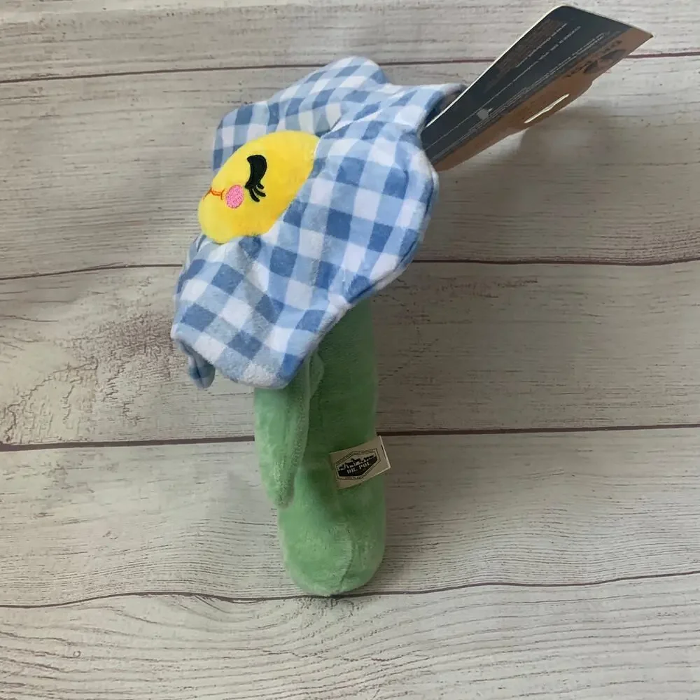 Dr. Pol Farm Flower Dog Toy Blue Gingham Plaid 2 Squeakers Crinkle 12 1/2